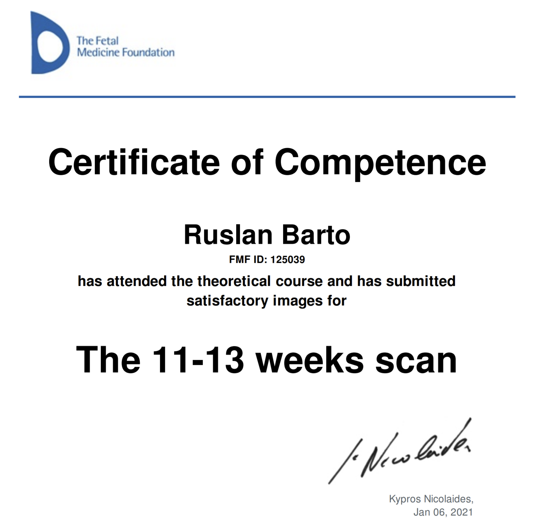 FMF — Certificate of Competence